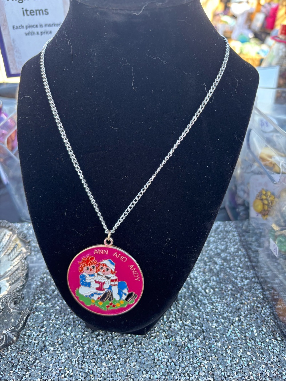 Ann and Andy Pink Enamel Pendant Necklace